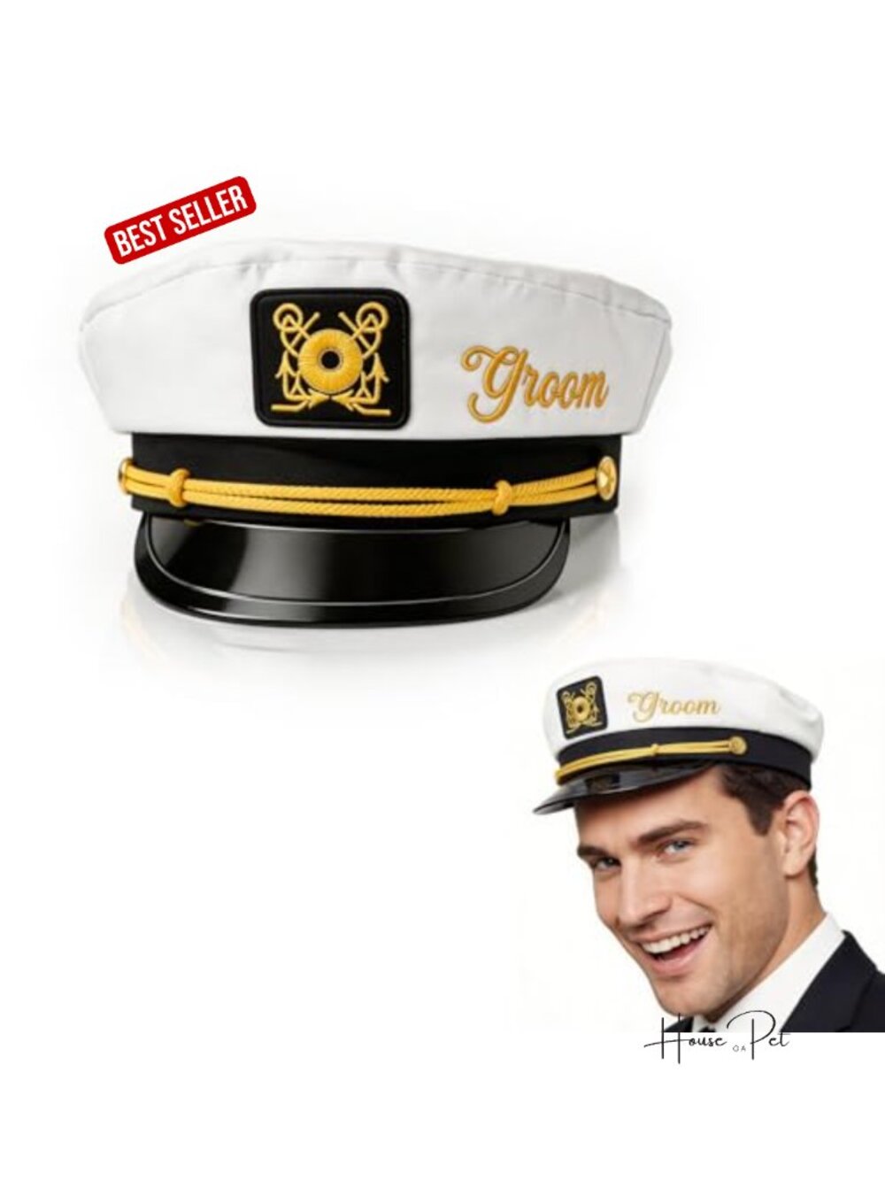Captain Groom Hat, Wedding Bachelor Party Accessory, Cotton Adjustable Costume